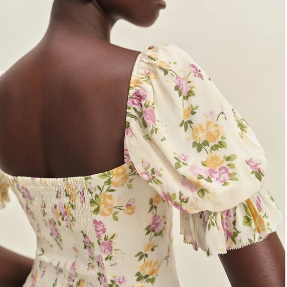 ✨ SALE  Reformation Marin Top Sz2 Posy Cream Pink Floral Spring French Blouse - Picture 10 of 11